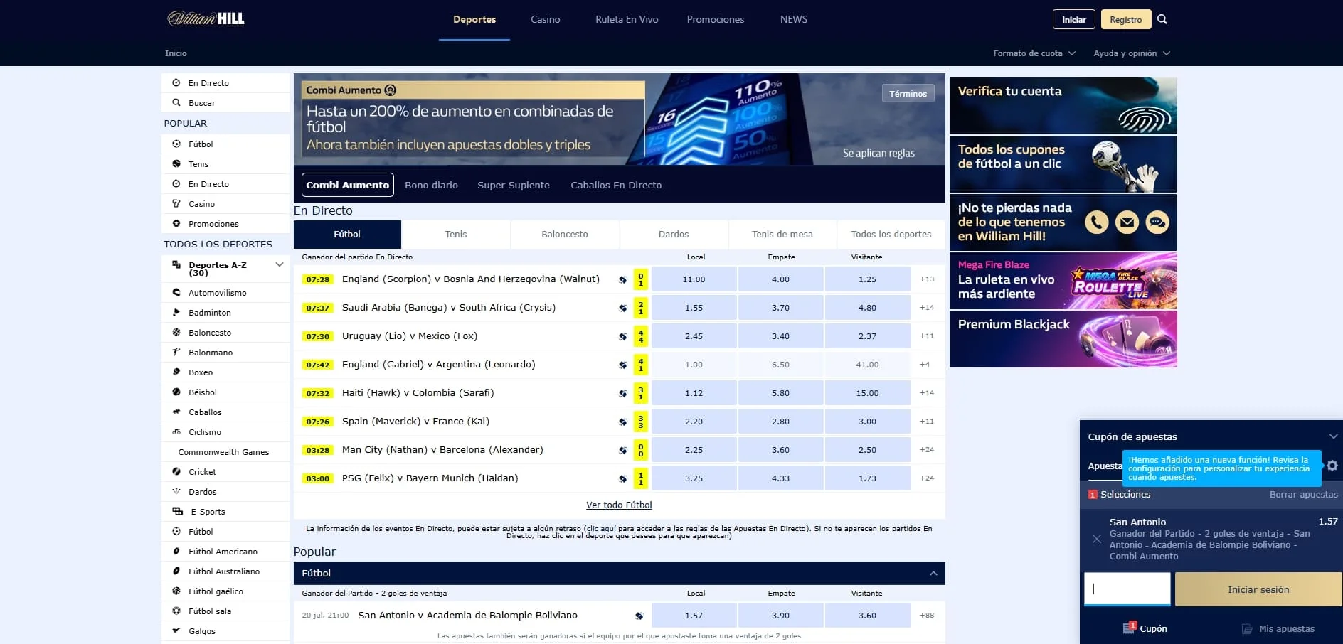 bono bienvenida william hill hasta 200€ en freebets