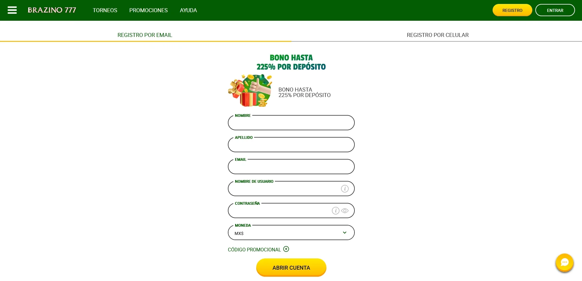 Registro en Brazino777 MX