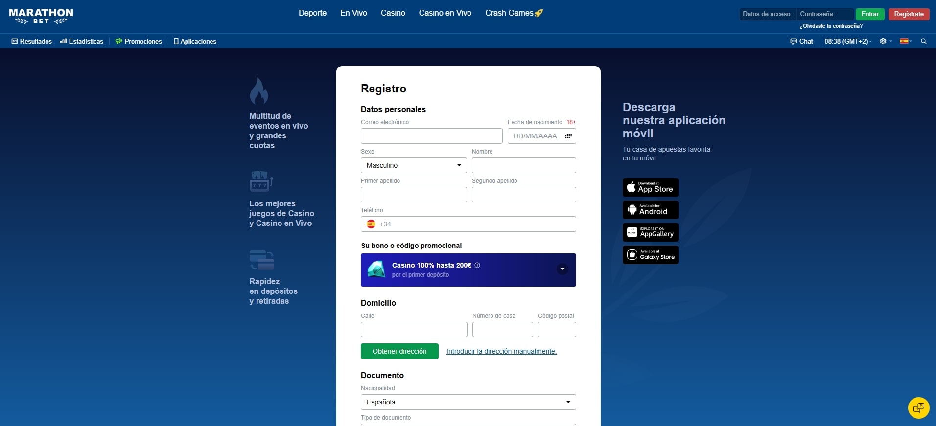 Cómo registrarse en Marathonbet España