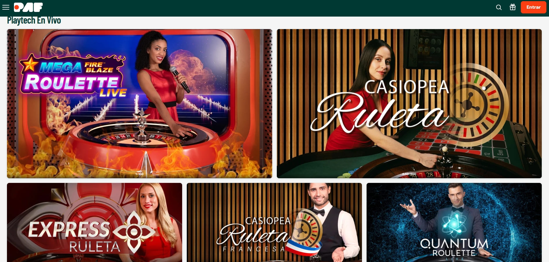 ruleta en vivo paf casino
