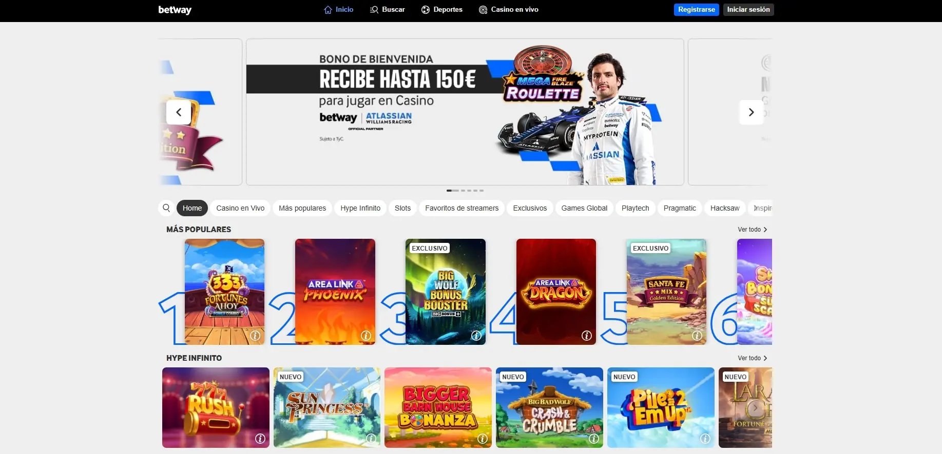4. Tragaperras online en Betway con jackpots y giros gratis
