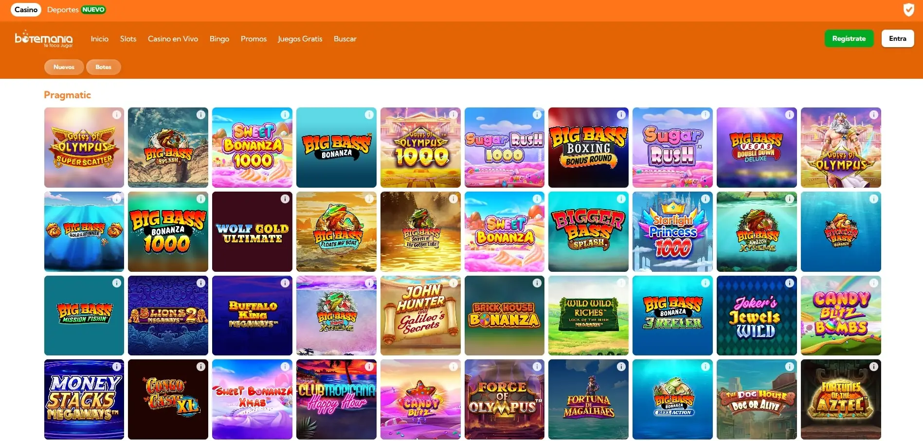 Interfaz de juego de slots en la app móvil de Botemania mostrando rodillos y funciones de apuesta