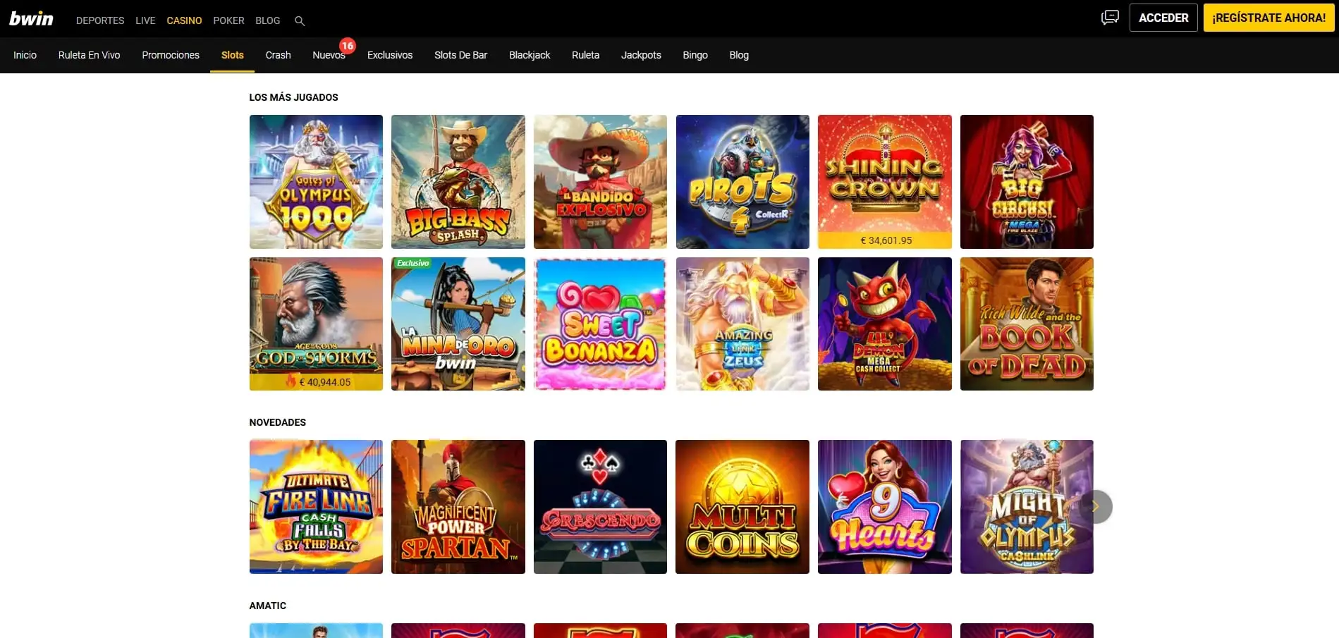 Tragaperras y juegos de slots destacados del casino Bwin online