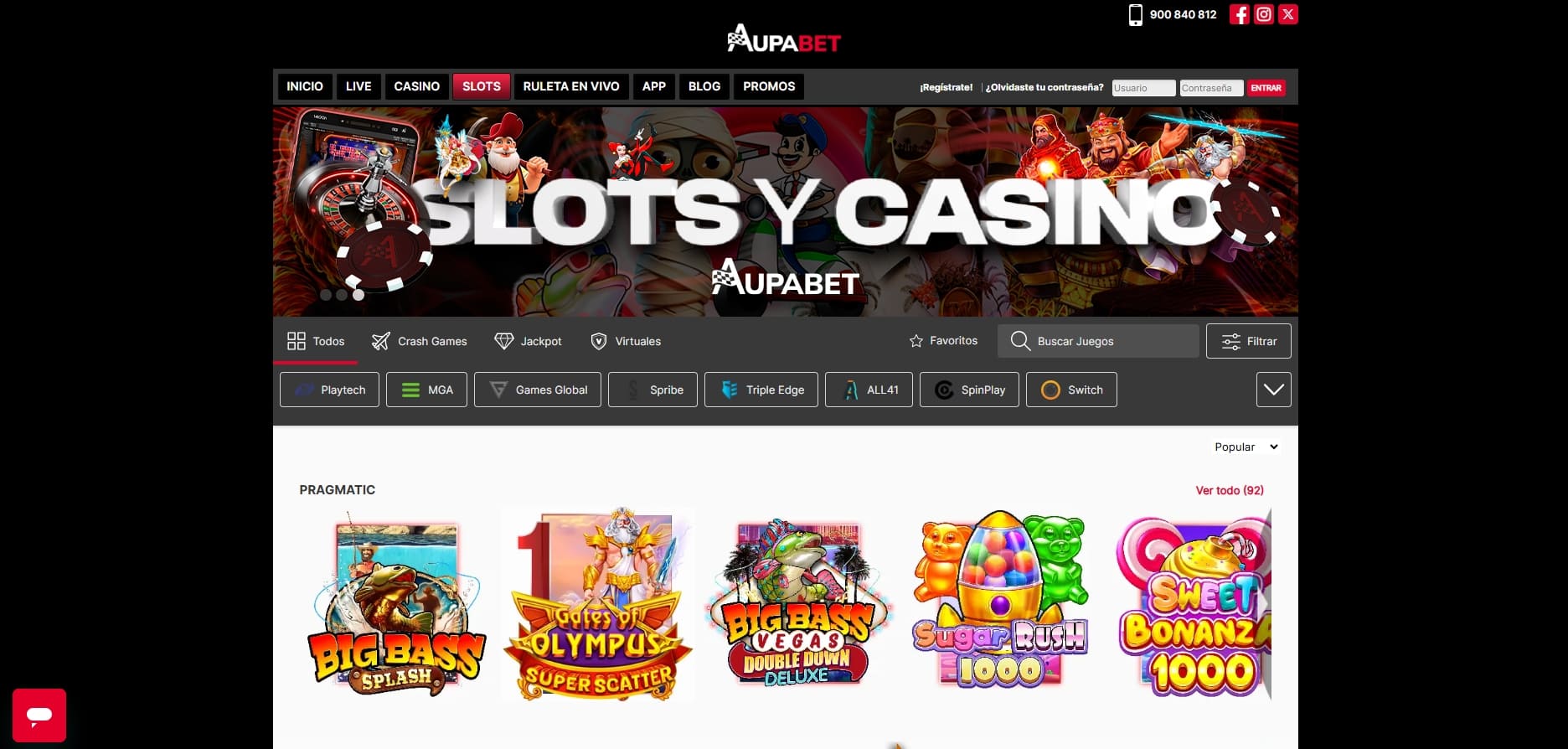 Tragaperras de Pragmatic Play en el casino online de Aupabet