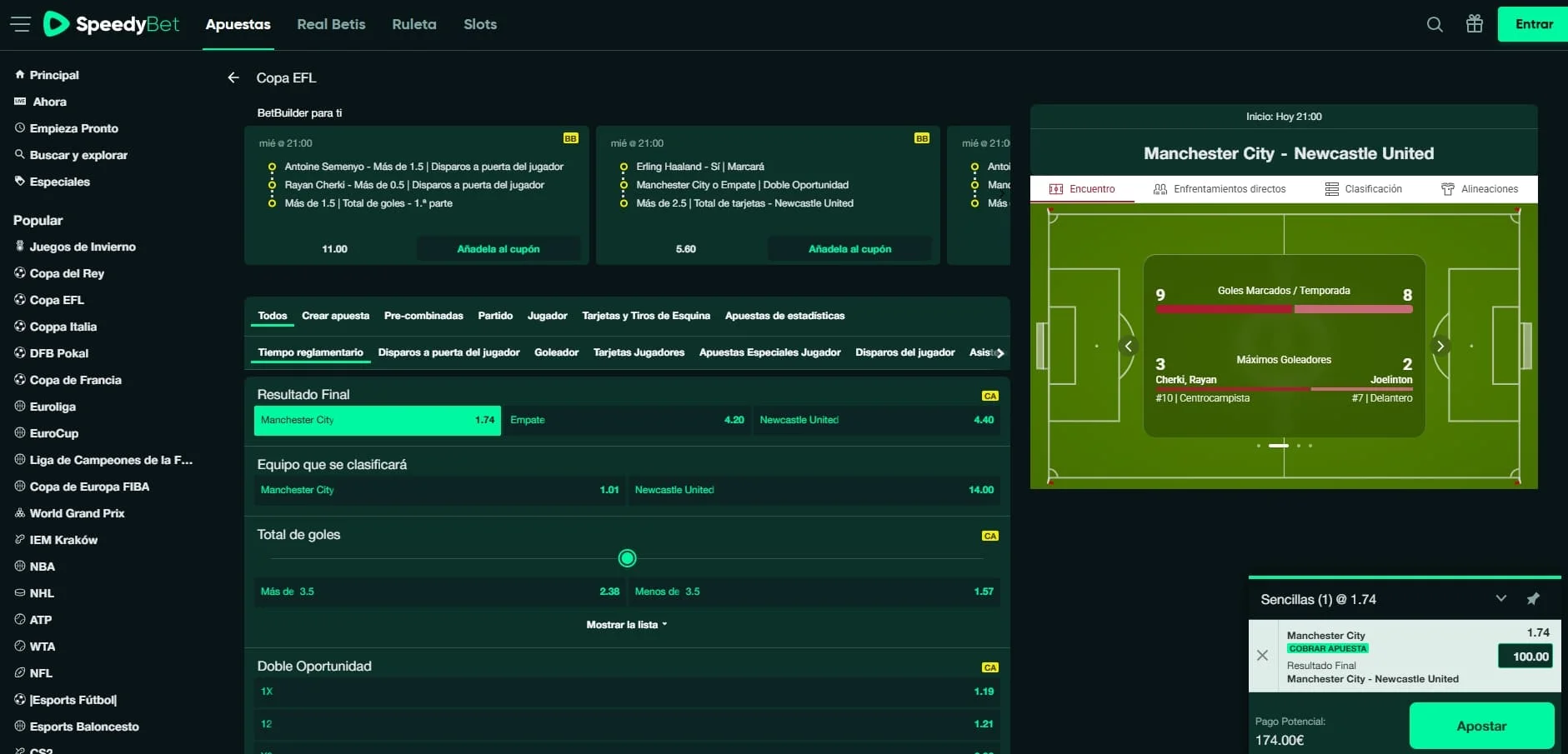 SpeedyBet nueva web de apuestas con herramienta BetBuilder y mercados especiales de fútbol