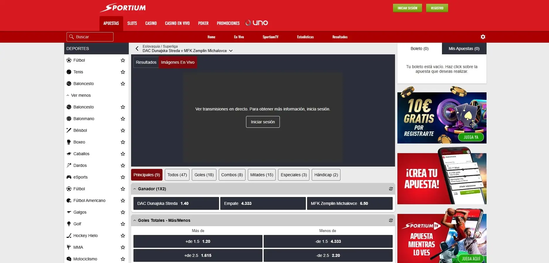 Apuestas en directo y Streaming en Sportium