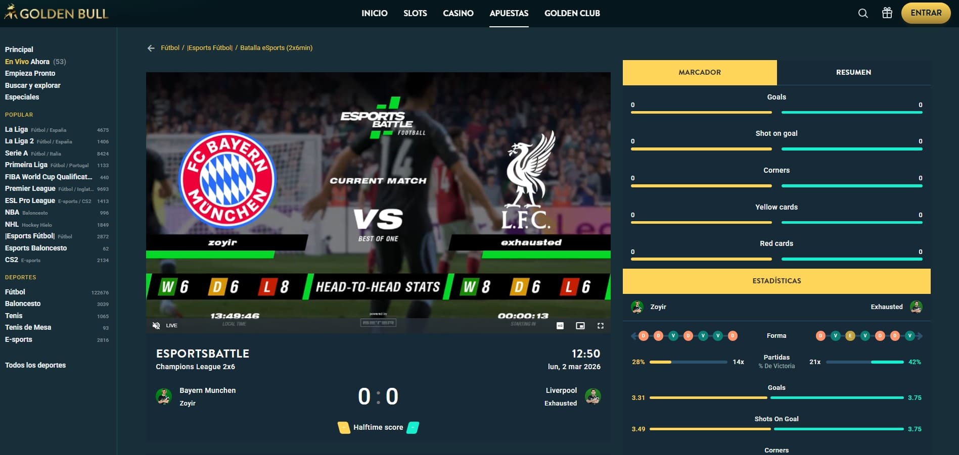 Streaming en vivo gratis en Golden Bull