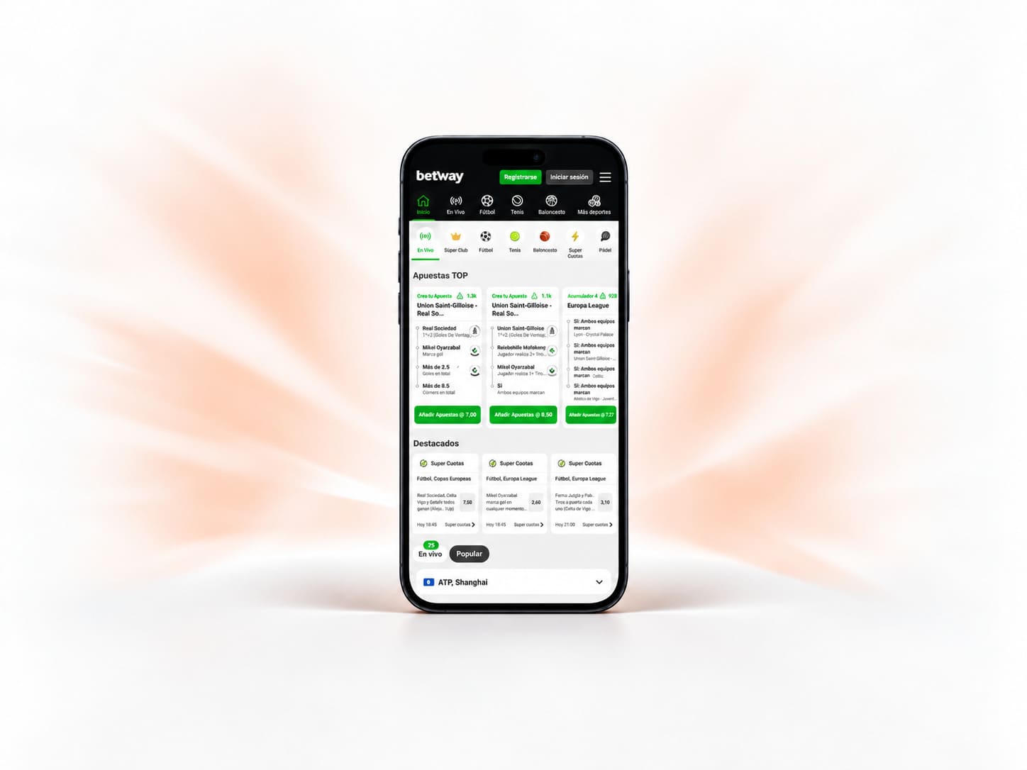 Sección Super Cuotas de Betway con supercuotas de fútbol y NFL