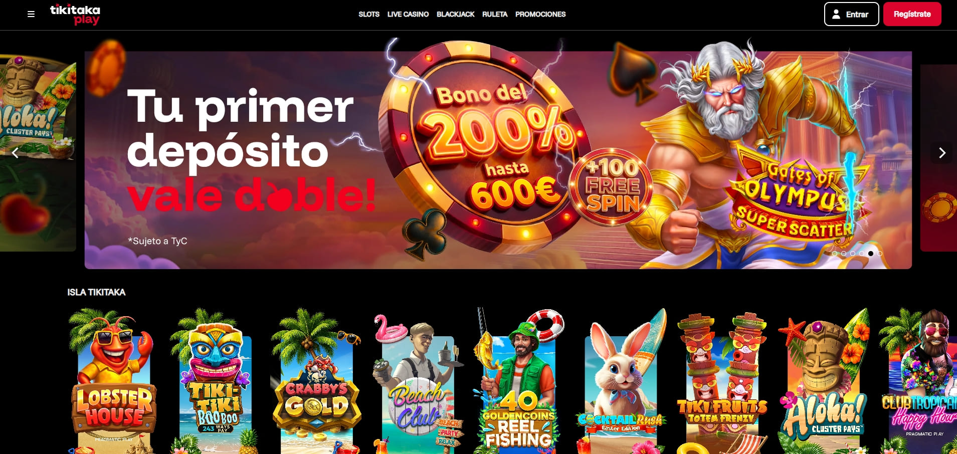 Portada de TikiTakaPlay Casino con su sección Isla Tikitaka