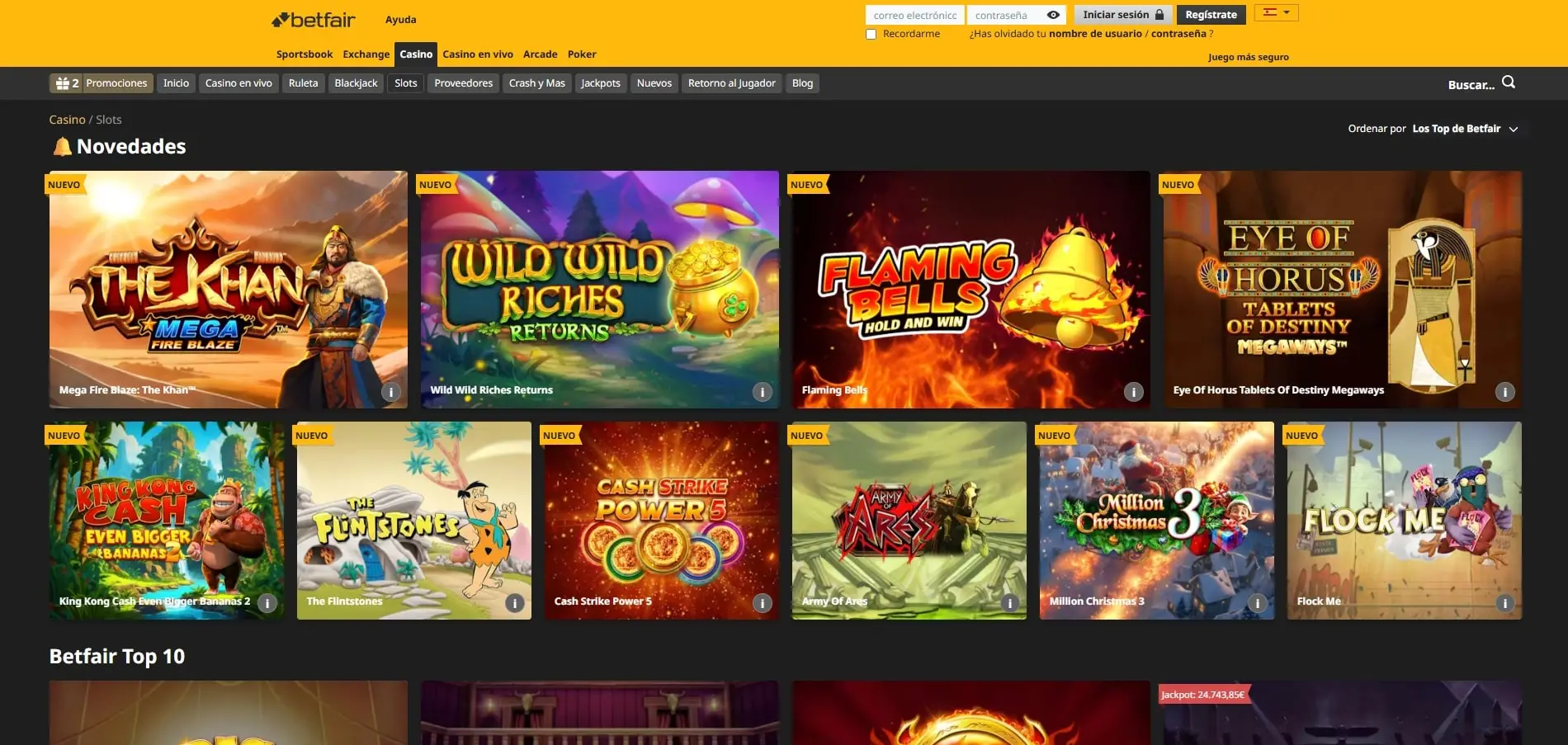 Tragaperras exclusivas en Betfair