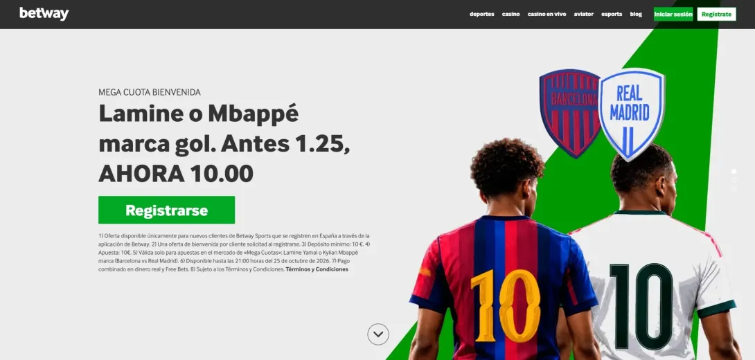 Betway móvil con promoción de bienvenida para el Clásico Barcelona vs Real Madrid